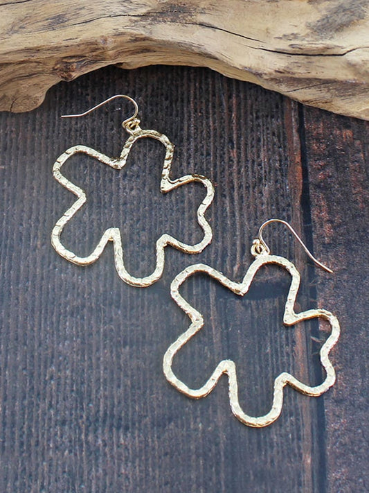 Metal Abstract Flower Earrings Gold
