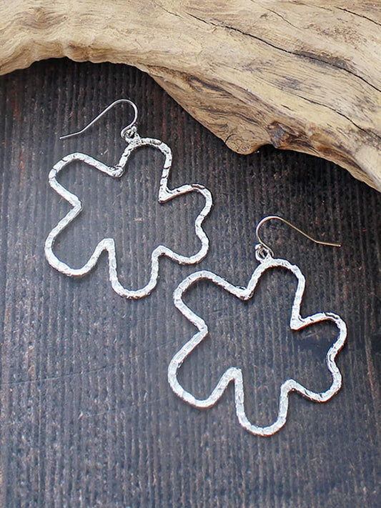 Metal Abstract Flower Earrings Silver