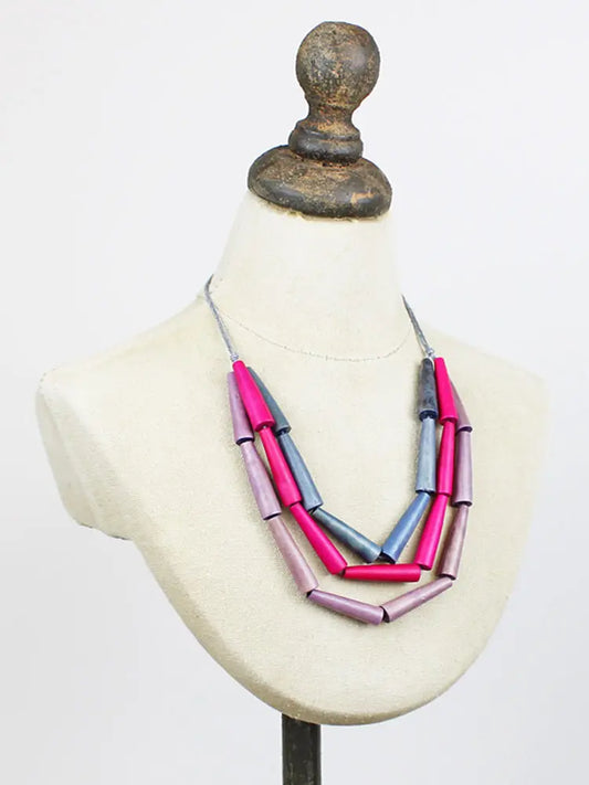 3-Strand Wooden Cone Necklace
