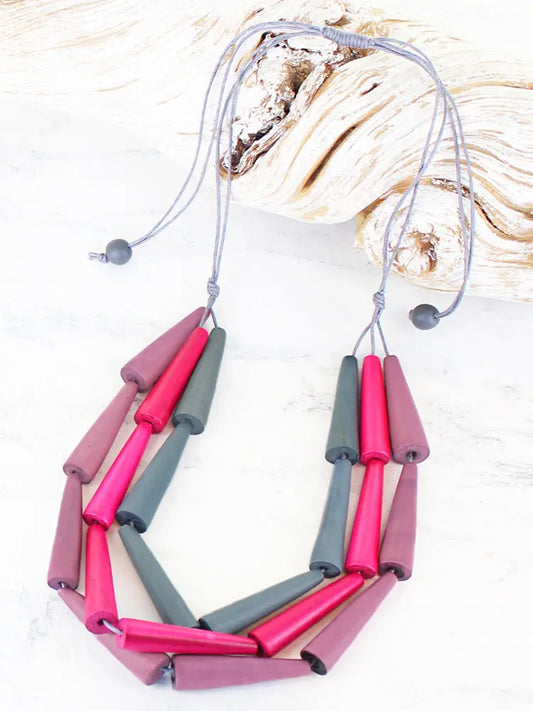 3-Strand Wooden Cone Necklace