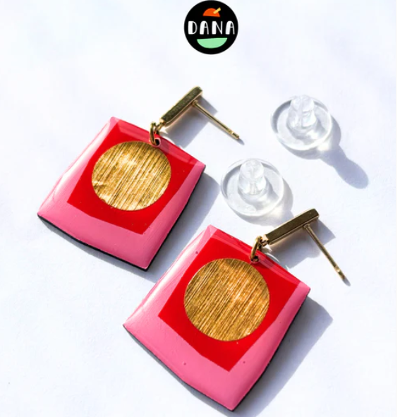 Boca Red, Pink and Gold Earrings