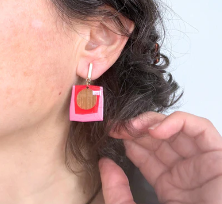 Boca Red, Pink and Gold Earrings