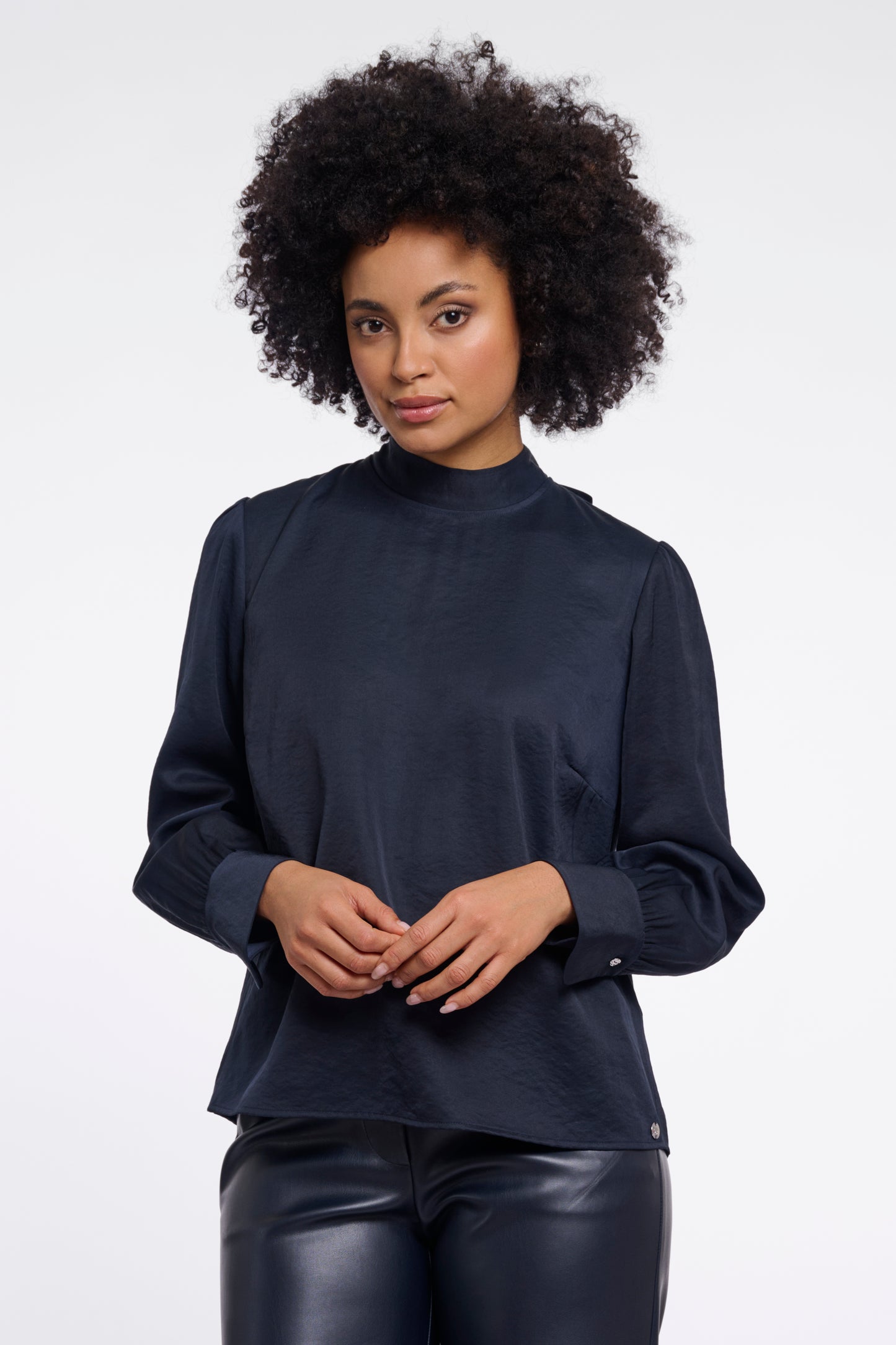 Bryanna Blouse with Bow Tie Neck Dark Navy