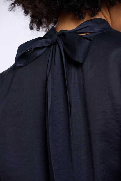 Bryanna Blouse with Bow Tie Neck Dark Navy