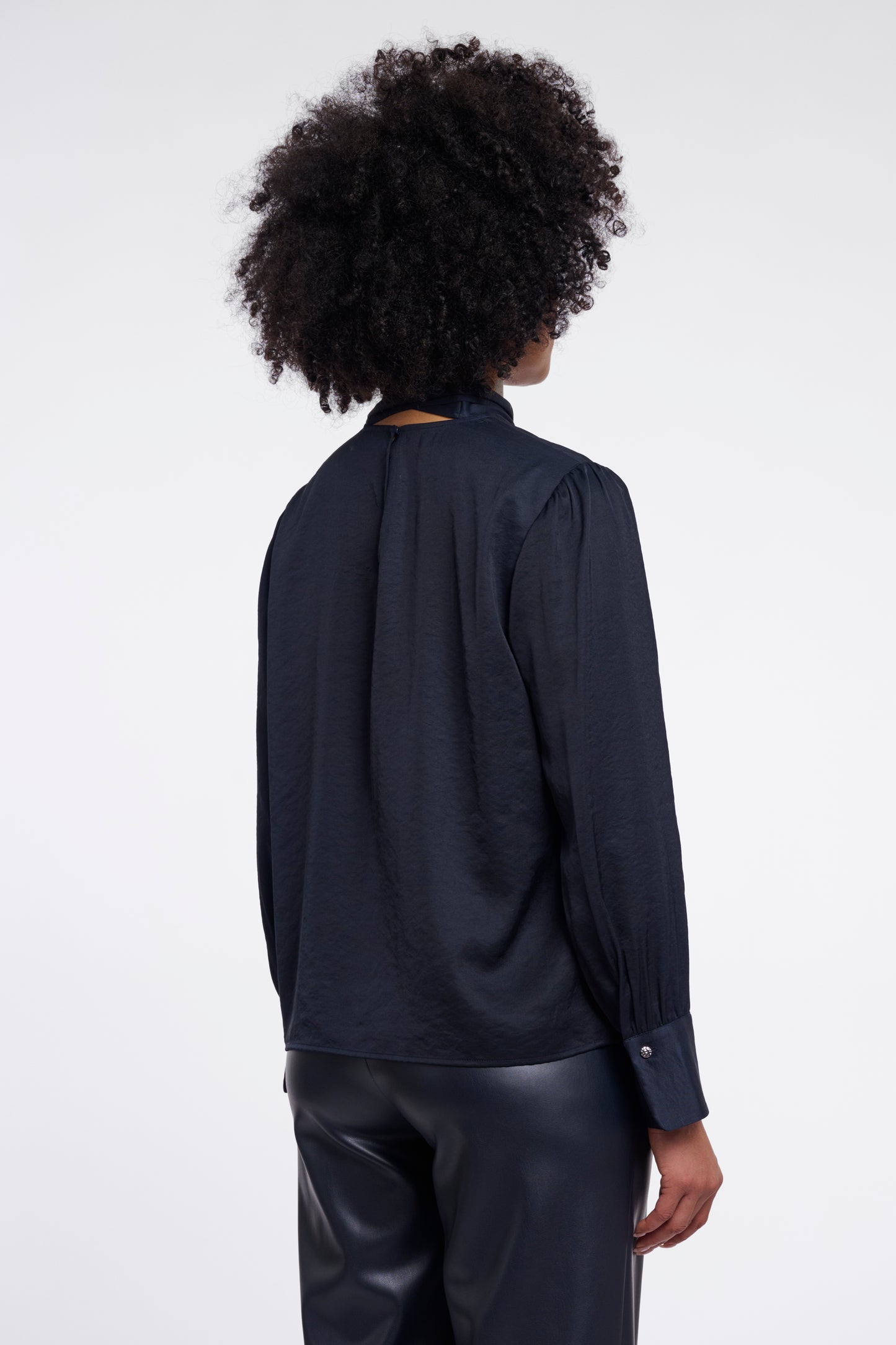 Bryanna Blouse with Bow Tie Neck Dark Navy