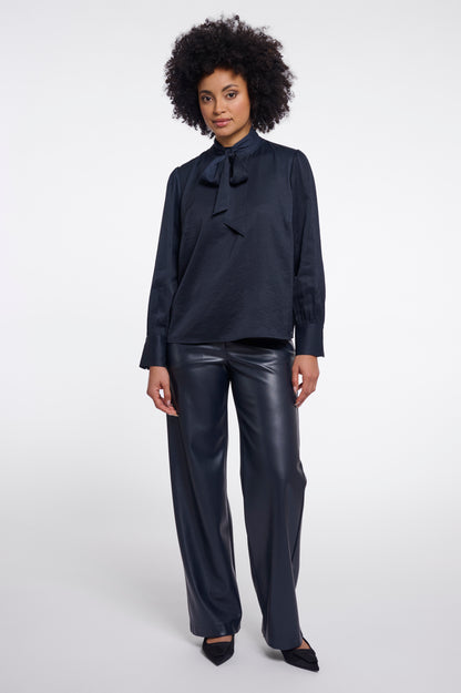 Bryanna Blouse with Bow Tie Neck Dark Navy