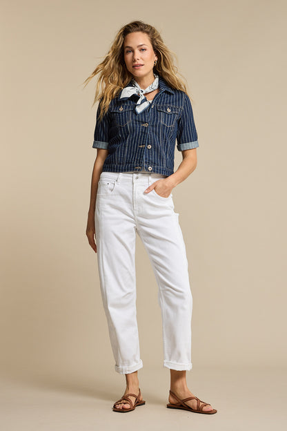 Caitlina Sidepatch White Barrel Jeans