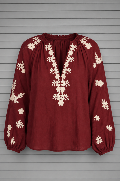 Retro Blouse with Embroidered Details