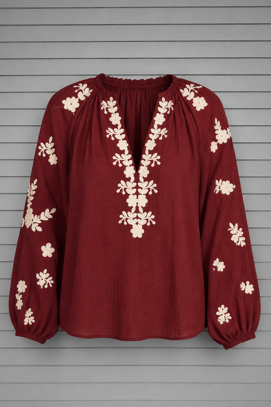 Retro Blouse with Embroidered Details