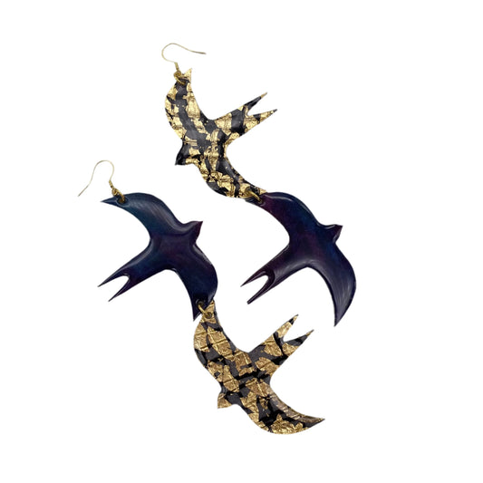 Two Birds Earrings Midnight Black Gold