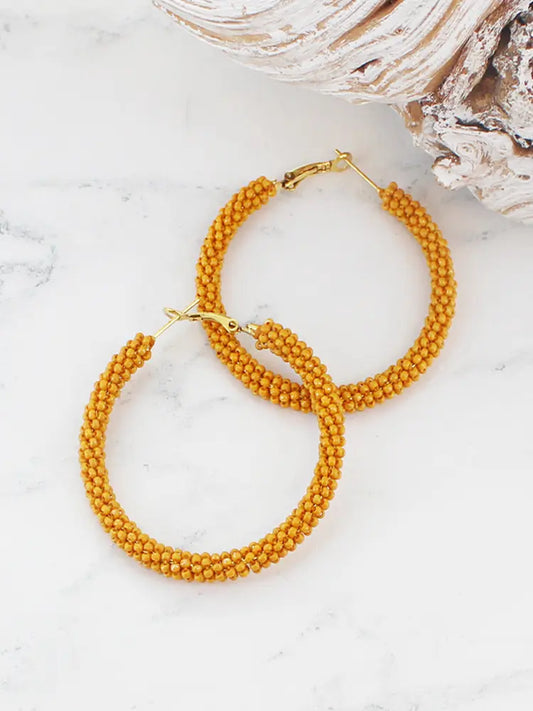 Beaded Hoop Earrings Yellow