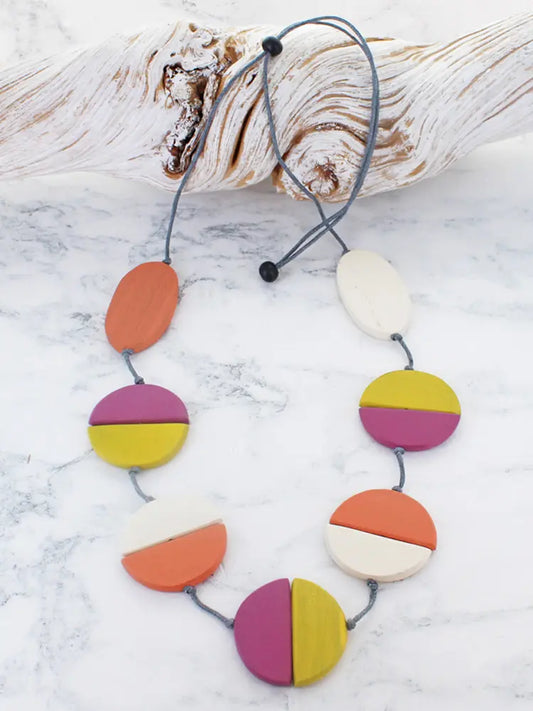 Wooden Two-Tone Disc Necklace