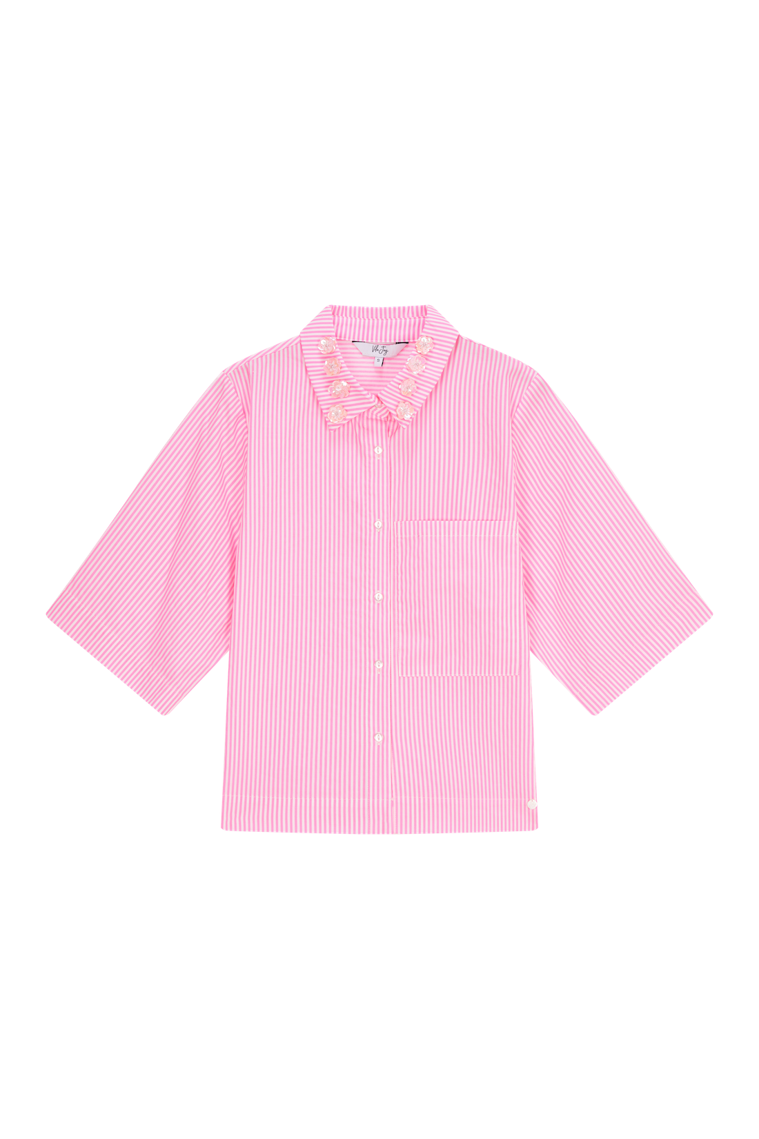 Tanja-L-21-I Pink Shirt with Flowers on the Collar