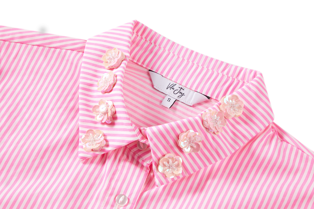 Tanja-L-21-I Pink Shirt with Flowers on the Collar