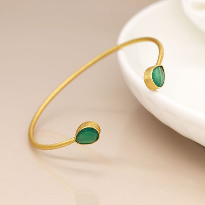 14K Gold Plated Green Onyx Teardrop Bangle