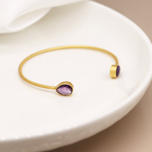 14K Gold Plated Amethyst Teardrop Bangle