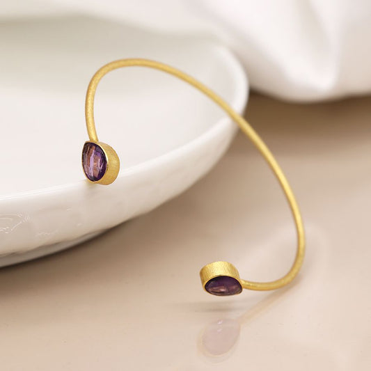 14K Gold Plated Amethyst Teardrop Bangle