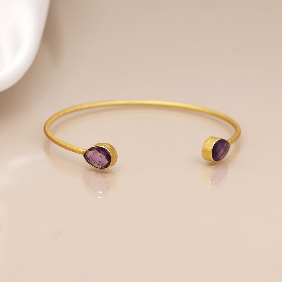 14K Gold Plated Amethyst Teardrop Bangle