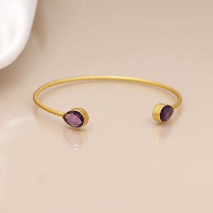 14K Gold Plated Amethyst Teardrop Bangle