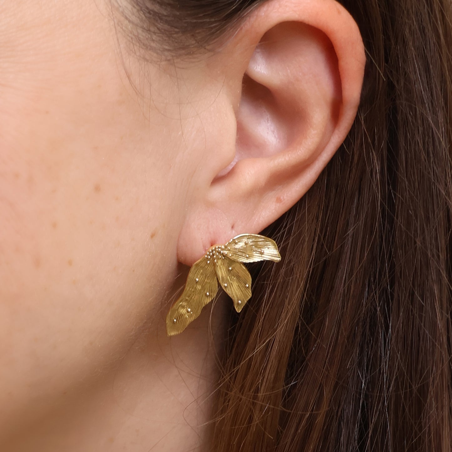 Aureus Gold Plated Textured Leaf Earrings