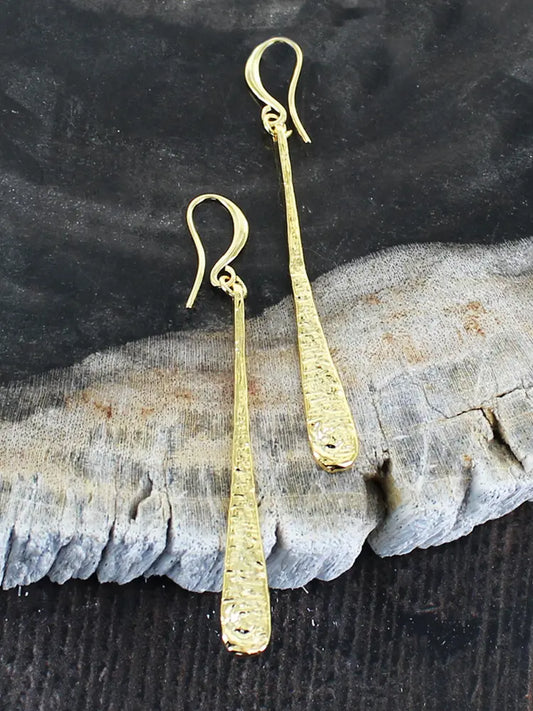 Beaten Teardrop Earrings - Gold Plated