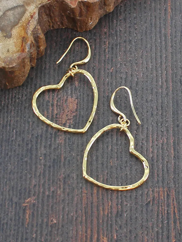 Simple Open Heart Earrings Gold - Plated