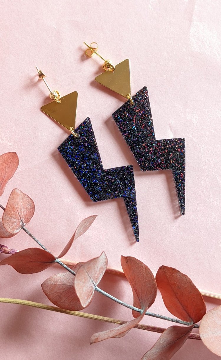 Grace Jones Black Glitter Earrings
