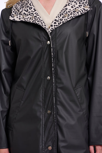 Ishana Reversible Raincoat Black and Black Leopard