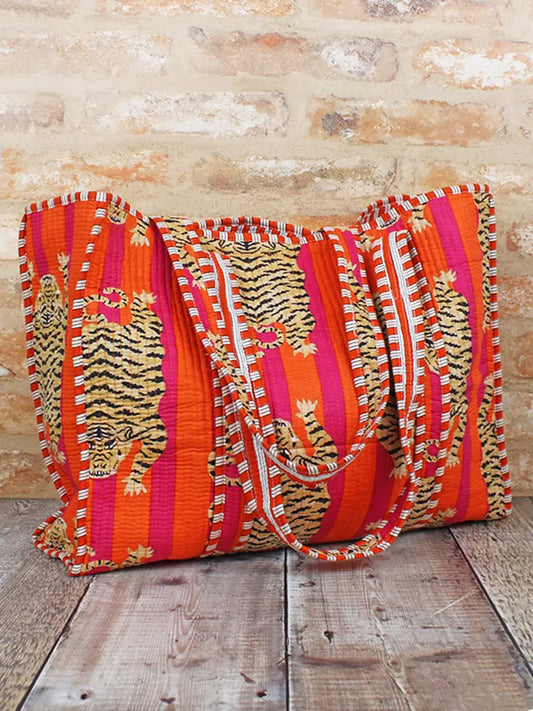 Quilted Cotton Tote Bag – Tiger Print