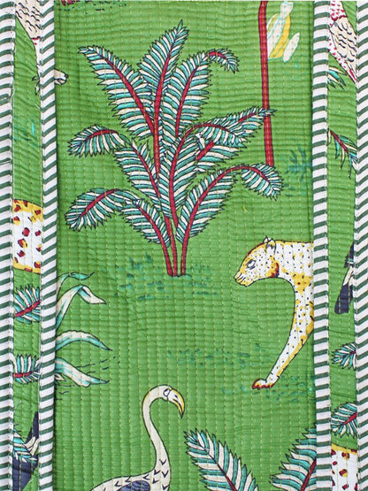 Quilted Cotton Jungle Print Tote Bag - Green
