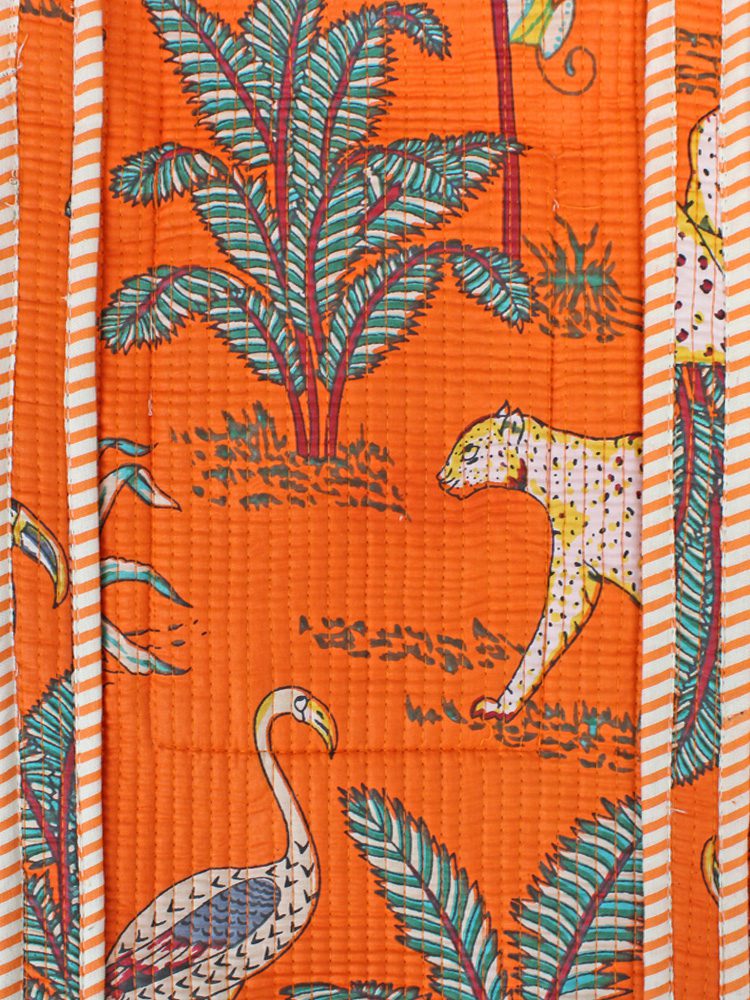 Quilted Cotton Jungle Print Tote Bag - Orange