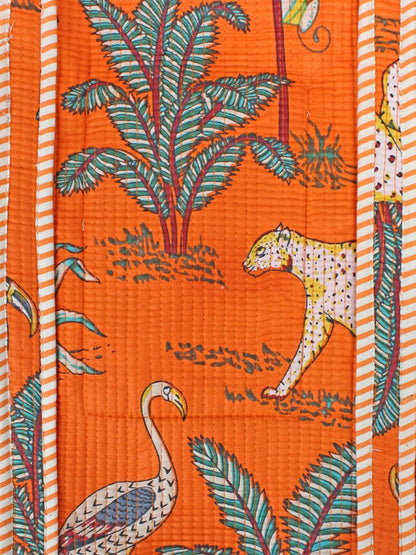 Quilted Cotton Jungle Print Tote Bag - Orange