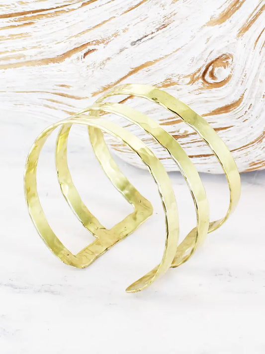 Beaten Metal Triple Bar Cuff Gold