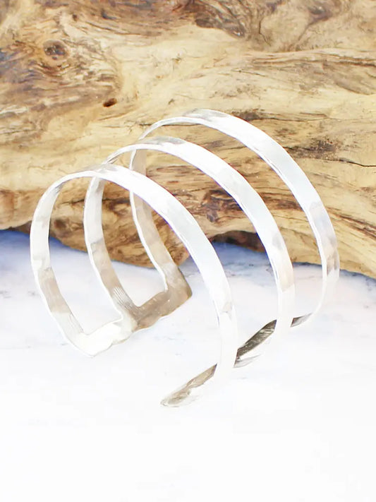 Beaten Metal Triple Bar Cuff Silver