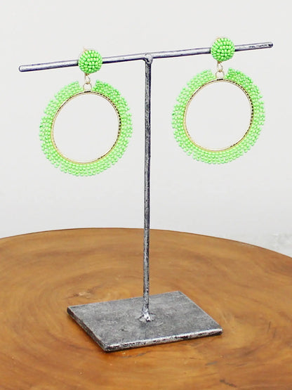 Beaded Hoop Earrings Bright Green