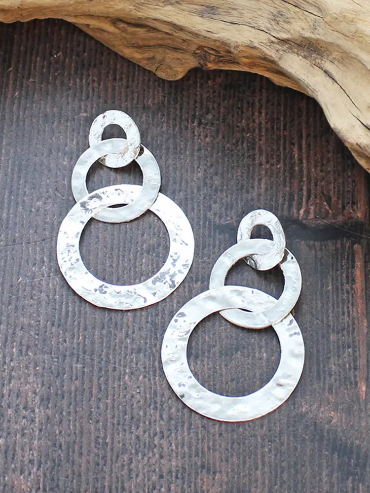 Triple Beaten Ring Earrings Silver