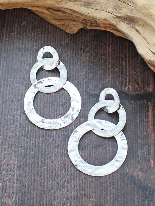 Triple Beaten Ring Earrings Silver