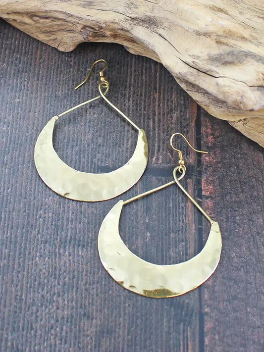 Beaten Hoop Moon Earrings Gold