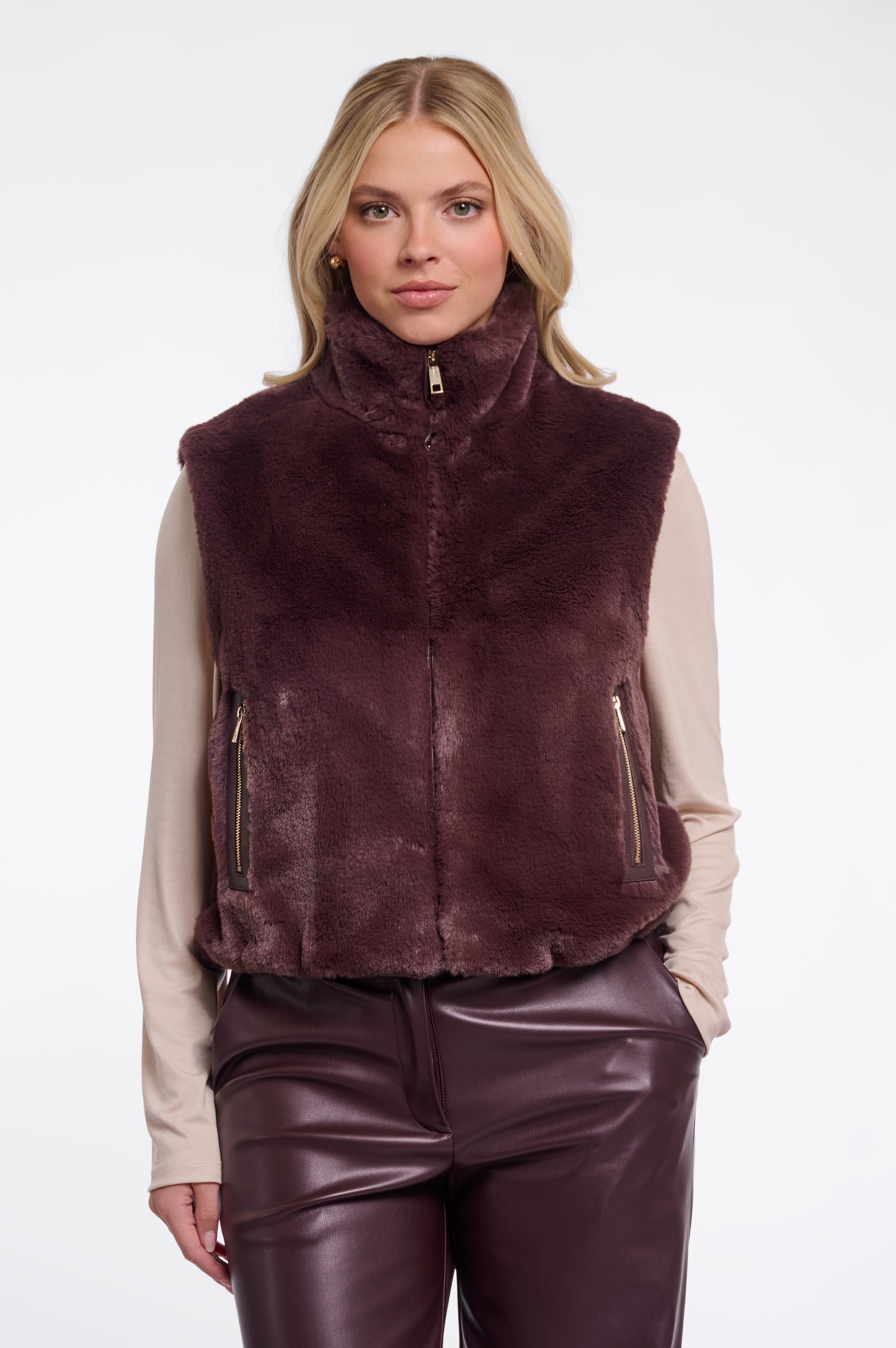 NIkki Faux Fur Waiscoat Chocolate Bean