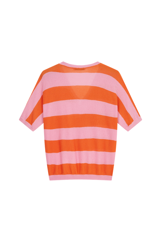 Gerta-L-11-K Pink and Orange Bold Stripe Knitted Top