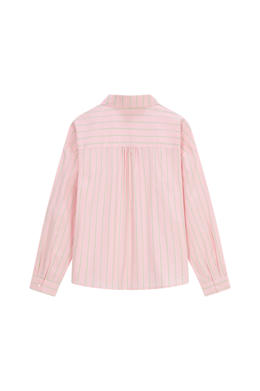 Antonia-L-22-G Pink Shirt with Green Stripes