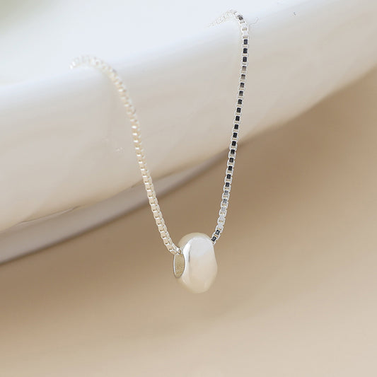 Sterling Silver Smooth Bean on Fine Box Chain Slider Necklace