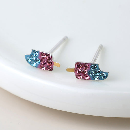 Sterling Silver Crystal Set Pink Blue Ice Lolly Studs