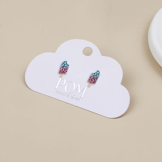 Sterling Silver Crystal Set Pink Blue Ice Lolly Studs