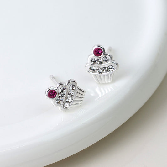 Sterling Silver Crystal Set Cupcake Studs