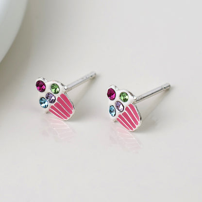 Sterling Silver Pink Blue Cupcake Studs