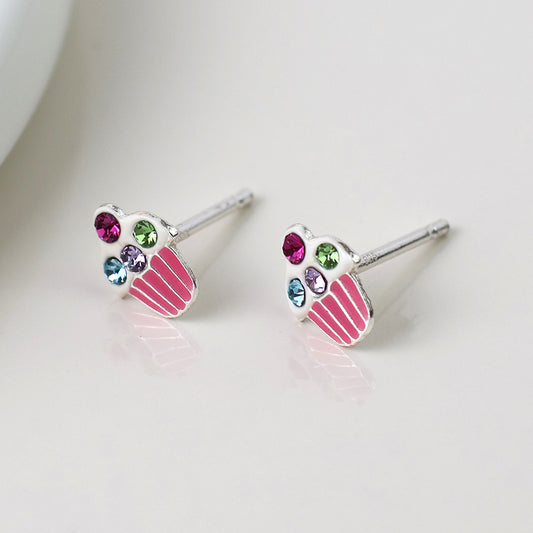 Sterling Silver Pink Blue Cupcake Studs