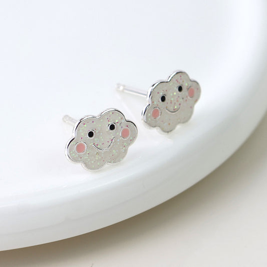 Sterling Silver White Happy Cloud Studs