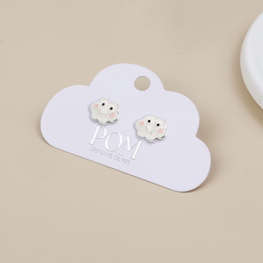Sterling Silver White Happy Cloud Studs