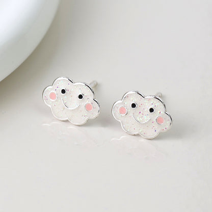 Sterling Silver White Happy Cloud Studs